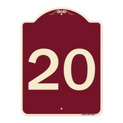 SIGNMISSION Designer Series Sign W/ Number 20, Burgundy Heavy-Gauge Aluminum Sign, 24" x 18", BU-1824-22902 A-DES-BU-1824-22902